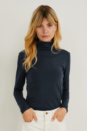 C&A Multipack Of 2 Polo Neck Organic Baumwoll Oberteile Damen Dunkelblau Weiß | WIOXB-4950