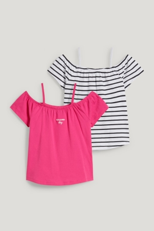 C&A Multipack Of 2 Sleeve In-conversion Baumwoll T-shirts Mädchen Rosa | IXTSJ-8096