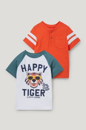 C&A Multipack Of 2 Sleeve T-shirts Jungen Weiß | DEBAN-0657