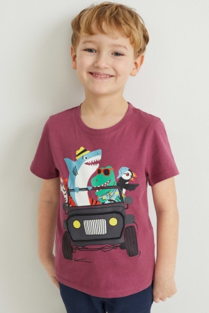 C&A Multipack Of 2 Sleeve With In-conversion Baumwoll T-shirts Jungen Bordeaux | GJTSN-8645