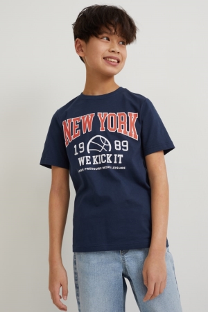 C&A Multipack Of 2 Sleeve With In-conversion Baumwoll T-shirts Jungen Dunkelblau | NYMHQ-1502