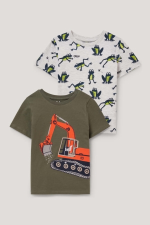 C&A Multipack Of 2 Sleeve With In-conversion Baumwoll T-shirts Jungen Grün | USRJB-0694
