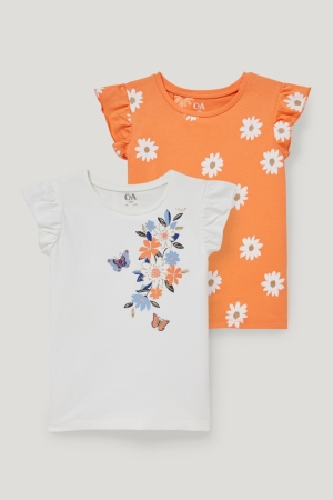 C&A Multipack Of 2 Sleeve With In-conversion Baumwoll T-shirts Mädchen Weiß | WIVAN-6473