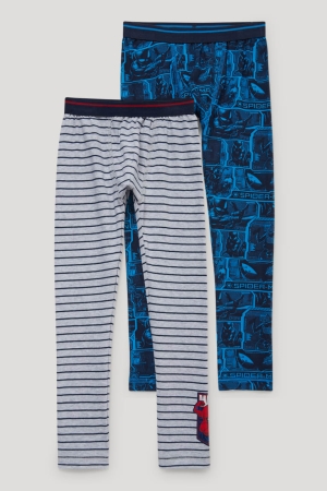 C&A Multipack Of 2 Spider-man Long Pants Organic Baumwoll Unterwäsche Jungen Grau Dunkelblau | AZHDN-5401