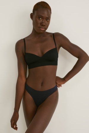 C&A Multipack Of 2 Tanga Seamless Unterwäsche Damen Schwarz | BUHXN-6912