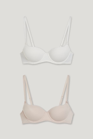 C&A Multipack Of 2 Underwire Bra Full Coverage Gepolstert Unterwäsche Damen Weiß Beige | QMEBC-2851