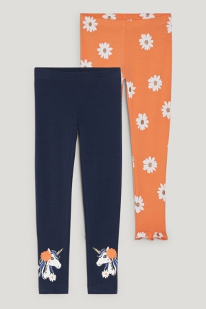 C&A Multipack Of 2 Unicorn Leggings Floral Hosen Mädchen Dunkelblau | PWFQE-8967