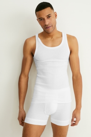 C&A Multipack Of 2 Vest Double Rib Organic Baumwoll Unterwäsche Herren Weiß | NKFWJ-3087