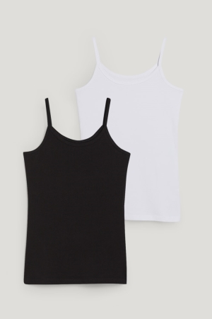 C&A Multipack Of 2 Vest Organic Baumwoll Unterwäsche Mädchen Schwarz Weiß | LMWGK-4906