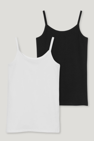 C&A Multipack Of 2 Vest Organic Baumwoll Unterwäsche Mädchen Weiß Schwarz | PMIRG-7845