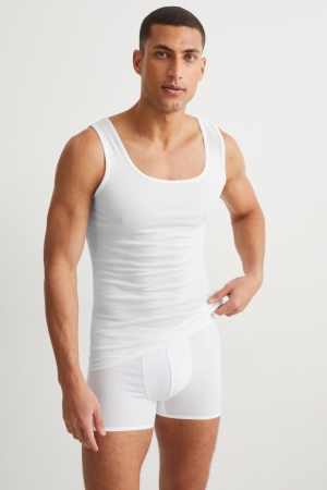 C&A Multipack Of 2 Vest Pima Baumwoll Unterwäsche Herren Weiß | OUYXJ-3425