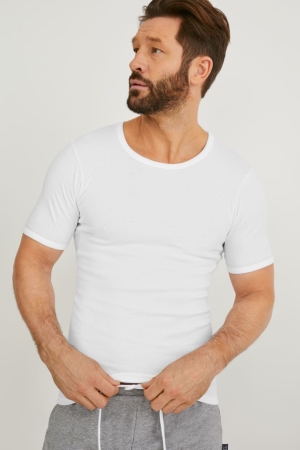 C&A Multipack Of 2 Vest Schlank Rib Organic Baumwoll Unterwäsche Herren Weiß | QKZIL-4570