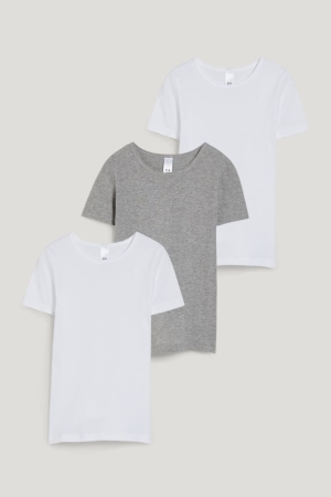 C&A Multipack Of 3 Base Layer Organic Baumwoll Oberteile Mädchen Weiß Grau | ZNPRS-1730