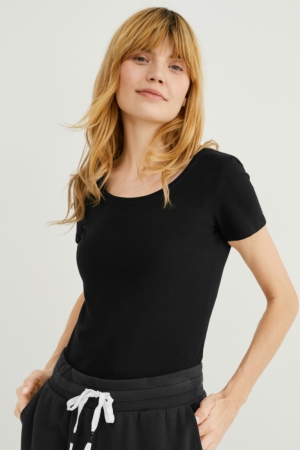 C&A Multipack Of 3 BasicOrganic Baumwoll T-shirts Damen Schwarz | ZXROM-5820