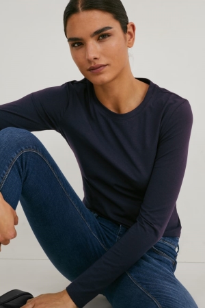 C&A Multipack Of 3 Basic Long Sleeve Organic Baumwoll Oberteile Damen Dunkelblau | SRNKC-7430