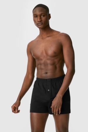 C&A Multipack Of 3 Boxer Organic Baumwoll Unterwäsche Herren Schwarz | PYWXA-4789