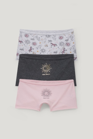 C&A Multipack Of 3 Boxer Organic Baumwoll Unterwäsche Mädchen Grau Rosa | WMAYZ-7064