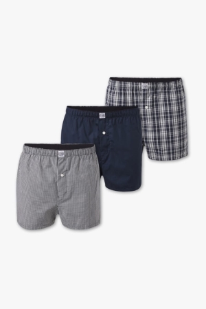 C&A Multipack Of 3 Boxer Woven Organic Baumwoll Unterwäsche Herren Dunkelblau | LPUFR-0397