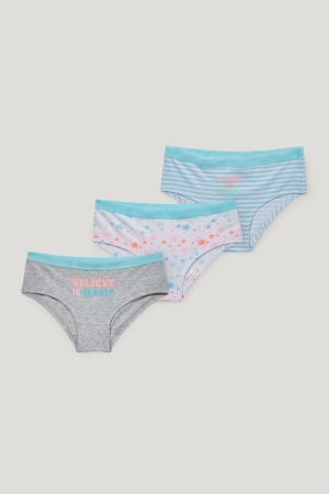 C&A Multipack Of 3 Briefs Organic Baumwoll Unterwäsche Mädchen Grau Türkis | EHITD-5641