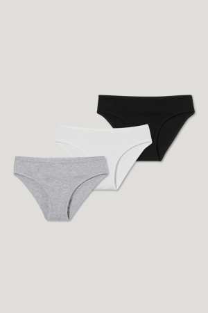 C&A Multipack Of 3 Briefs Organic Baumwoll Unterwäsche Mädchen Weiß Schwarz | ONJKF-7309