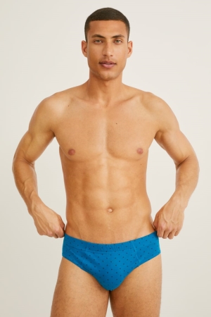 C&A Multipack Of 3 Briefs Organic Baumwoll Unterwäsche Herren Blau | QDCTK-6725