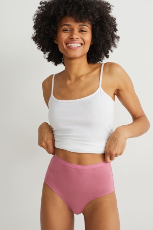 C&A Multipack Of 3 Briefs Organic Baumwoll Unterwäsche Damen Dunkelrosa | RKUBQ-0324