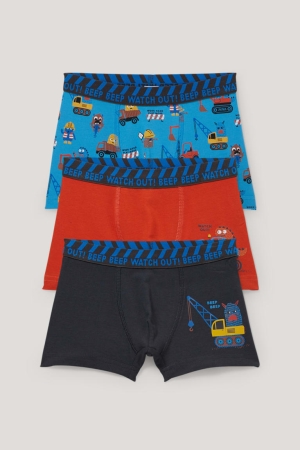 C&A Multipack Of 3 Digger Boxer Organic Baumwoll Unterwäsche Jungen Dunkelblau | NCQLA-3064