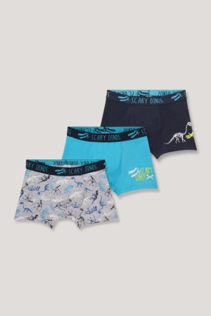 C&A Multipack Of 3 Dinosaur Boxer Organic Baumwoll Unterwäsche Jungen Dunkelblau Grau | AHGYL-7941