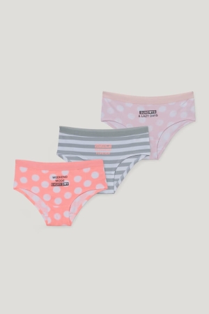 C&A Multipack Of 3 Hipster Briefs Organic Baumwoll Unterwäsche Mädchen Weiß Rosa | NQBXP-3051