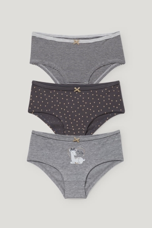 C&A Multipack Of 3 Hipster Briefs Organic Baumwoll Unterwäsche Mädchen Grau | OPNWS-2936