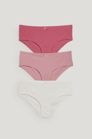 C&A Multipack Of 3 Hipster Briefs With Organic Baumwoll Unterwäsche Damen Weiß Rosa | MQNTA-7682