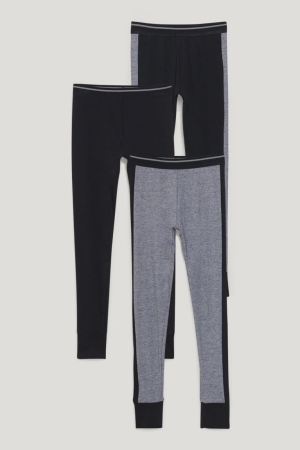 C&A Multipack Of 3 Long Pants With Organic Baumwoll Unterwäsche Jungen Schwarz | UYGDZ-6890