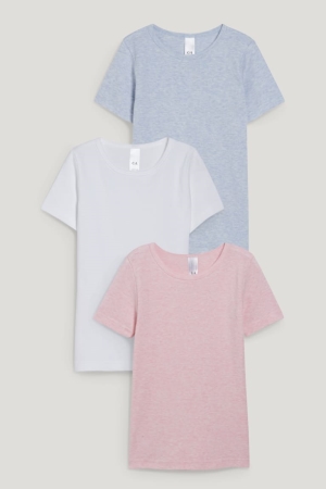 C&A Multipack Of 3 Long Sleeve Organic Baumwoll Oberteile Mädchen Weiß Hellblau | SEOXK-9710