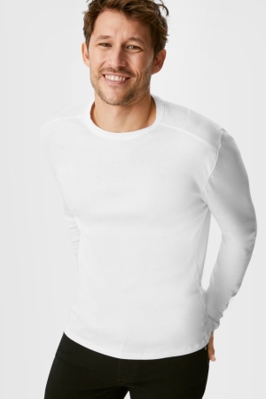 C&A Multipack Of 3 Long Sleeve Organic Baumwoll Oberteile Herren Weiß | VKTUY-3512