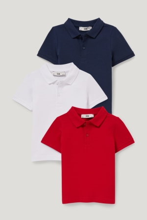 C&A Multipack Of 3 Polo With In-conversion Baumwoll Hemd Jungen Rot Blau | UBCLT-2653