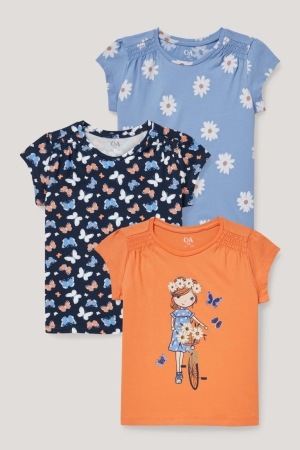 C&A Multipack Of 3 Sleeve With In-conversion Baumwoll T-shirts Mädchen Orange | RXTHZ-7965