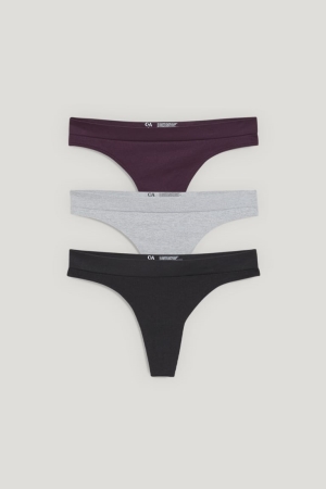 C&A Multipack Of 3 Tanga Seamless Lycra® Unterwäsche Damen Schwarz | NUCRY-4396