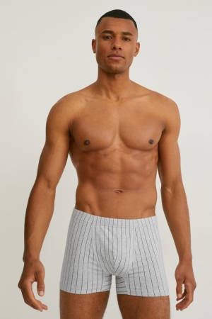 C&A Multipack Of 3 Trunks Organic Baumwoll Lycra® Gestreift Unterwäsche Herren Hellgrau | KVAMH-7526