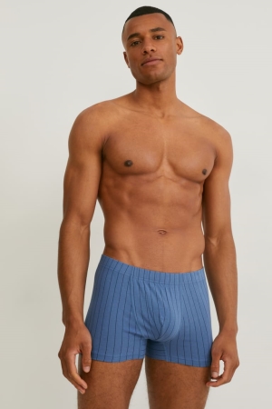 C&A Multipack Of 3 Trunks Organic Baumwoll Lycra® Gestreift Unterwäsche Herren Blau Hellblau | VZKYP-1530