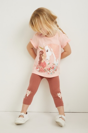 C&A Multipack Of 3 Unicorn Leggings Hosen Mädchen Braun Rosa | ZKGFX-2481