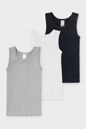 C&A Multipack Of 3 Vest Organic Baumwoll Unterwäsche Jungen Weiß Grau | ACHXN-0982