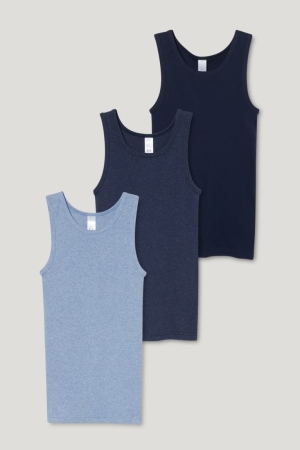 C&A Multipack Of 3 Vest Organic Baumwoll Unterwäsche Jungen Dunkelblau | FWVIR-1482