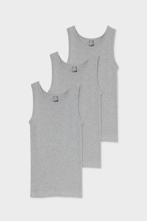 C&A Multipack Of 3 Vest Organic Baumwoll Unterwäsche Jungen Hellgrau | HREBF-4265