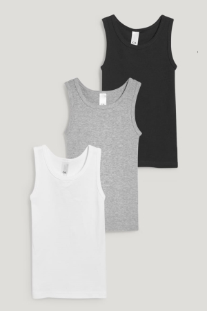 C&A Multipack Of 3 Vest Organic Baumwoll Unterwäsche Jungen Dunkelblau | RUPXB-7390