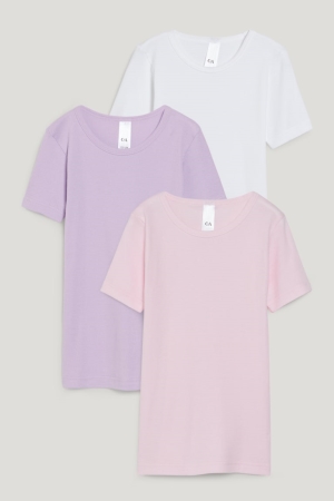 C&A Multipack Of 3 Vest Organic Baumwoll T-shirts Mädchen Weiß Rosa | SMYLR-5961