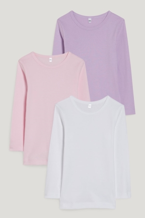 C&A Multipack Of 3 Vest Organic Baumwoll T-shirts Mädchen Weiß Rosa | WNYTZ-9426