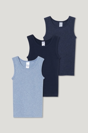 C&A Multipack Of 3 Vest Organic Baumwoll Unterwäsche Jungen Dunkelblau | WSTIG-6041
