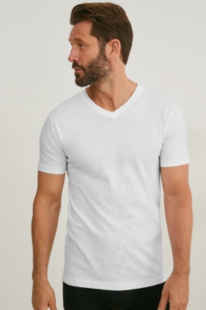 C&A Multipack Of 3 Vest Seamless Organic Baumwoll Unterwäsche Herren Weiß | TVRIM-0426