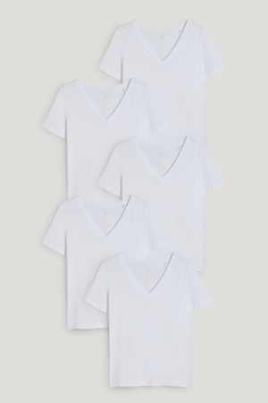 C&A Multipack Of 5Organic Baumwoll T-shirts Damen Weiß | AIVDS-8291