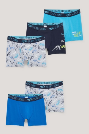 C&A Multipack Of 5 Dinosaur Boxer Organic Baumwoll Unterwäsche Jungen Dunkelblau | VSQOP-0947